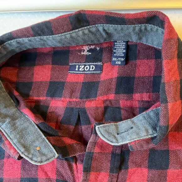 IZOD Men Shirt size XXL Long Sleeve Button Down Plaid Red & Blue - Picture 6 of 8